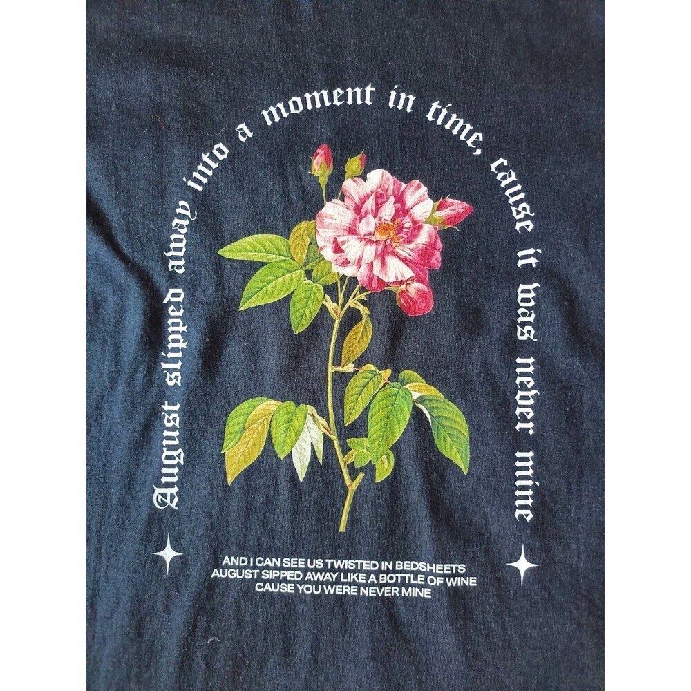Rose Flower T-Shirt Men's Medium Black Short Sleeve - Picture 2 of 6